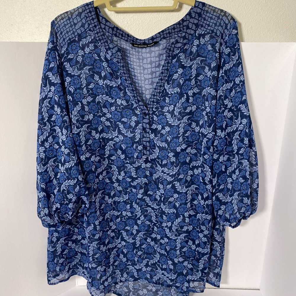 Zac & Zoe Womans 2xBlouse V Neck Button 3/4 Sleeve O1